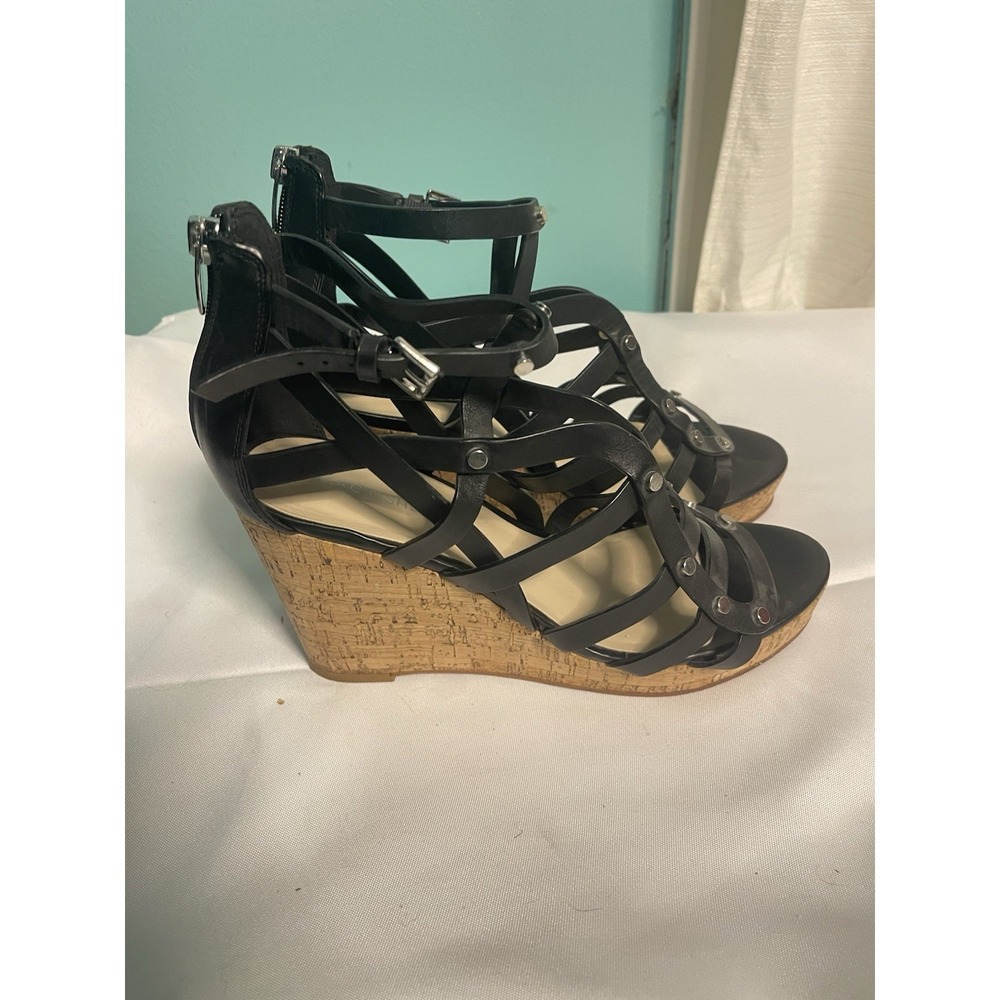 Marc Fisher Mfdallea Wedge Sandals Espadrilles Shoes Weave Black‎ Size 10 BinC